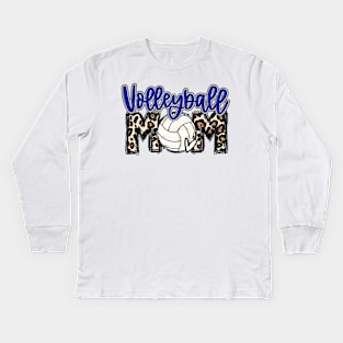 Volleyball Mom Blue Leopard Kids Long Sleeve T-Shirt